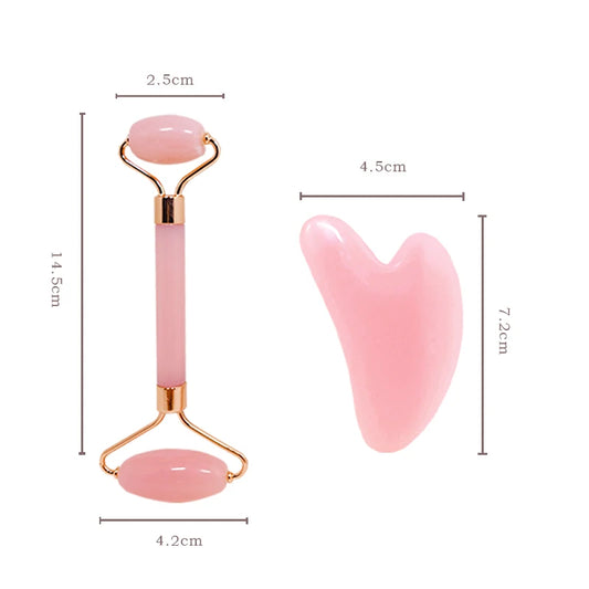 Facial Massager Double Head Roller Beauty Stick Heart Shaped Scraping Tablets Pink for Full Body Massage Tools Pink IW and Set