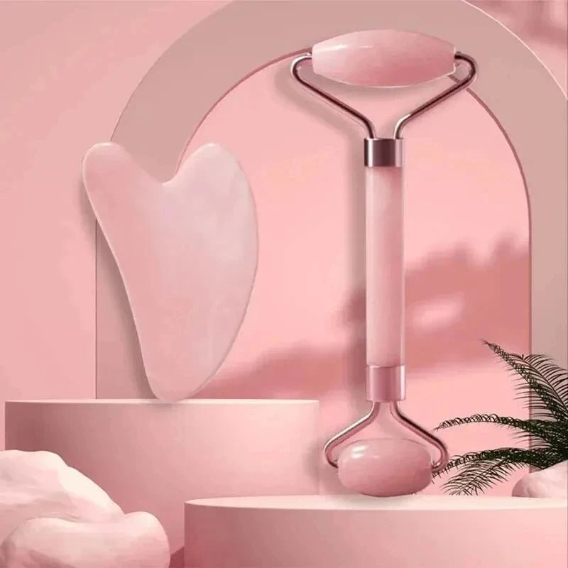 Facial Massager Double Head Roller Beauty Stick Heart Shaped Scraping Tablets Pink for Full Body Massage Tools Pink IW and Set