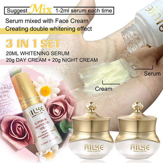 AILKE Lightening Face Care Set, Remove Spots, Stains, Clean Skin, Whitening Day And Night Beauty Facial Cream, For Men,Women