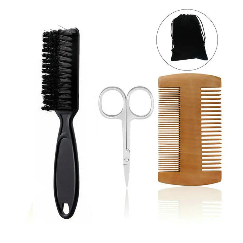 Professional Soft Boar Bristle Beard Brush Scissors Shaving Brush Comb Men Mustache Comb Kit With Gift Bag Beard Comb Set