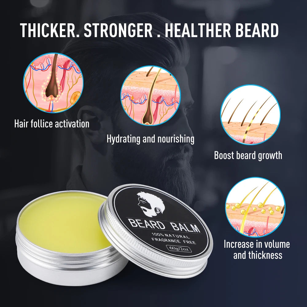 Natural Beard Balm And Beard Oil Moisturizing Smoothing Soften Beard Wax Cream Reduce Frizz And Split Ends Hair Care Essence Oil